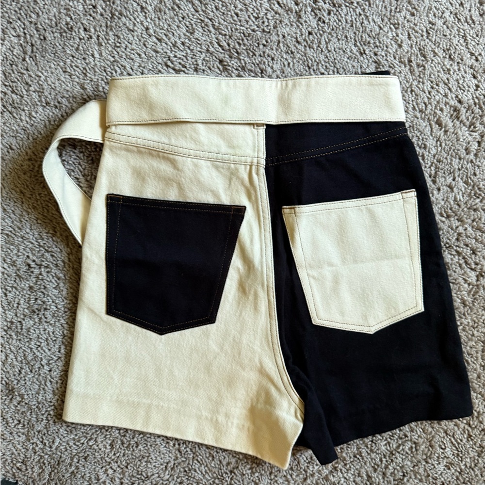 Nanushka High Waist Black and Cream Shorts XS